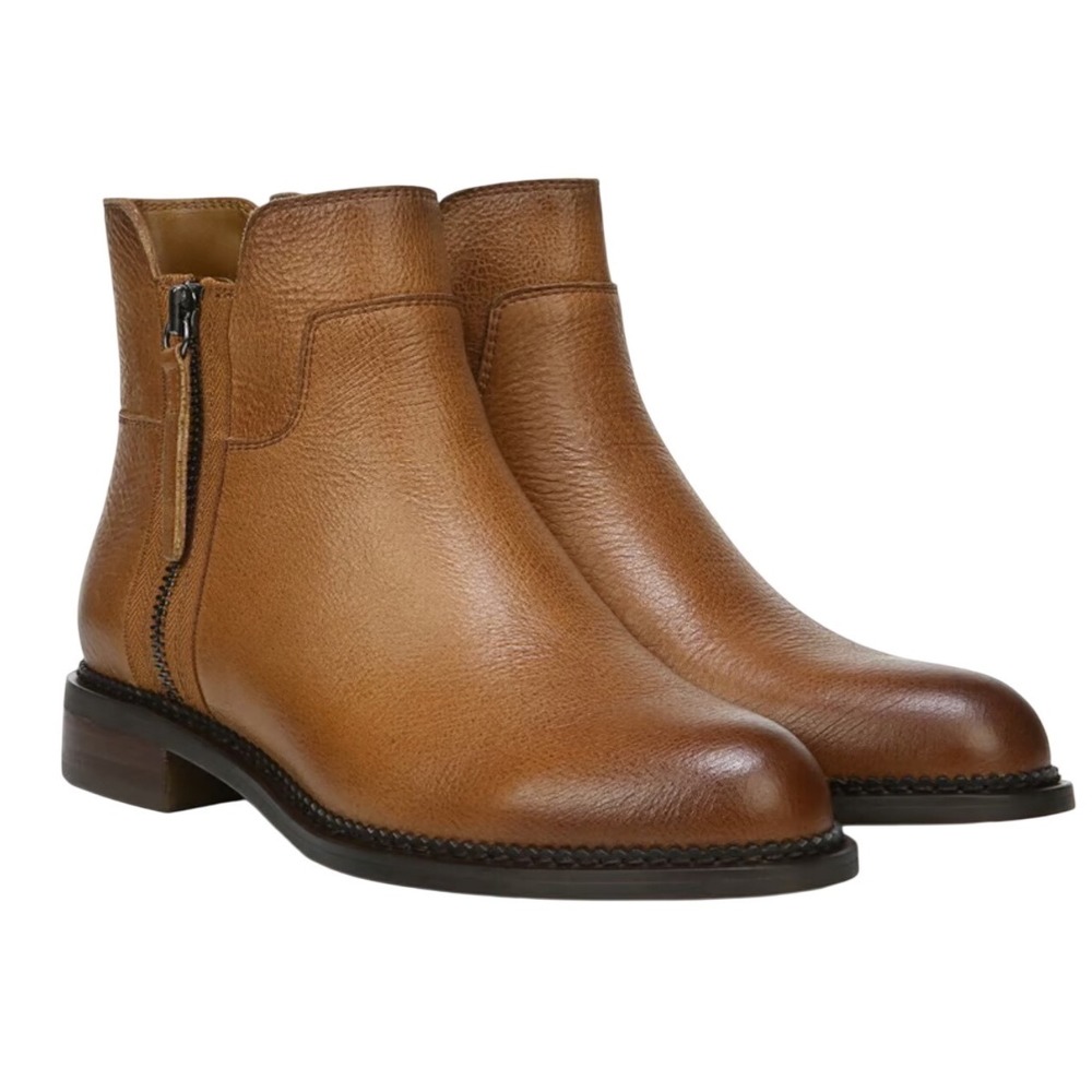 Franco Sarto Brown Leather Ankle Boots Side Zip Low Heel Casual Size 8.5